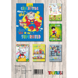 Geburtstagskarten Kinder - 100 Stück - 6 Motive
