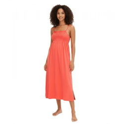 Gemütliches Damen Nacht-Kleid mit Smockdetails Pyjama Nachthemd Baumwoll-Kleid 912155 Rot