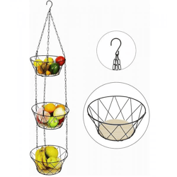 hängender The Rombs Obstkorb praktische Küchen-Etagere für Obst und Gemüse mit 3 Körben bis 15kg Holz/Schwarz