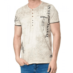 Herren T-Shirt mit seitlichem Print Baumwoll-Shirt modisches Kurzarm-Shirt R-15243 Braun