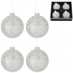 J-Line Weihnachtskugeln, glitzernd, silberfarben, 12 cm, 4 Stück