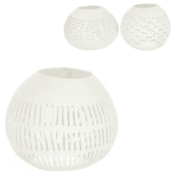 J-Line Teelichthalter Kokosnuss-Linien weiß 14 cm, 3er-Set, sortiert