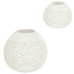 J-Line Teelichthalter Kokosnuss mit Löchern, weiß, 14 cm, 2er-Set, sortiert