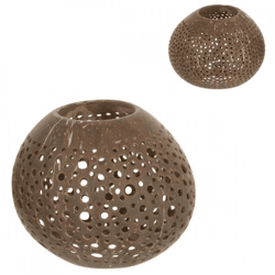 J-Line Teelichthalter Kokosnuss mit Löchern, braun, 14 cm, 2er-Set, sortiert