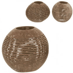 J-Line Teelichthalter Kokosnuss-Linien braun 14 cm, 3er-Set, sortiert