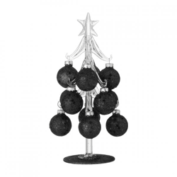 J-Line Weihnachtsbaum aus Glas, schwarz mit Glitzer, 20 cm