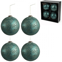 J-Line Weihnachtskugeln aus Glas, azurblau, 12 cm, 4er-Set
