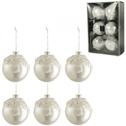 J-Line Weihnachtskugeln aus Glas, Blumenmotiv, 8 cm, 6 Stück