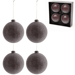 J-Line Weihnachtskugeln aus Glas, mauvefarben mit Glitzer, 12 cm, 4er-Set