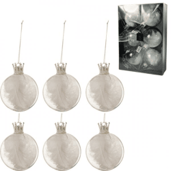 J-Line-Weihnachtskugeln aus Glas mit Federn, 8 cm, 6 Stück