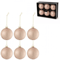 J-Line Weihnachtskugeln aus Glas, „Sugar“, rosa mit Glitzer, 8,5 cm, 6er-Set