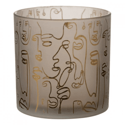J-Line Windlicht „Faces“, beige, 15 cm