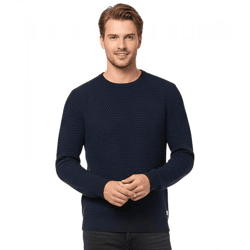 JACK & JONES JJEATLAS Herren Strick-Pullover im strukturiertem Design Knit Crew Neck Baumwoll-Sweater 12212816 Navy