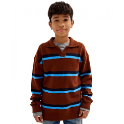 Kinder Strick-Pullover Jungen Rugby-Shirt Kragen-Pullover Herbst-Pullover 961675 Braun/Blau