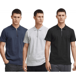 klassisches SOLID SDZakir Herren Poloshirt mit Reißverschluss Shirt 21301022-ME Grau, Blau oder Schwarz