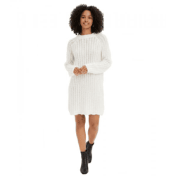 kuscheliges Damen Strick-Kleid mit Glockenärmeln Satin-Schleife und Pailletten Mini-Kleid 926762 Weiß