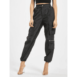 lässige DEF Damen Jeans Reißverschluss Klettverschluss Schwarz