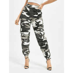 lässige DEF Damen Jeans Reißverschluss Taschen mit Baumwolle Camouflage