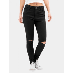 Casual Urban Classics Women's Jeans with Rips at the Knees Denim Pants 300 g/m² Cotton Pants Black