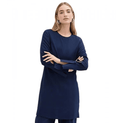 lässiges Damen Mini-Kleid tunikaartiges Sommer-Kleid mit langen Ärmeln 956346 Blau