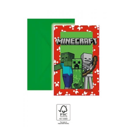 Minecraft - 6 Einladungskarte mit Umschlag