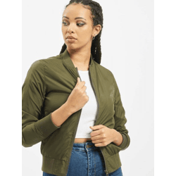 moderne Urban Classics Damen Jacke Rippbündchen 78 g/m² Militär-Grün