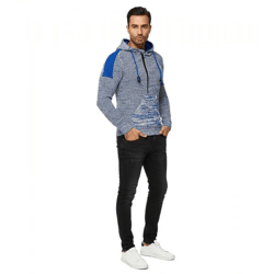 Moderner Herren Strick-Pullover Kapuzen-Sweater Grobstrick-Hoodie Strick-Jacke 13290 Sax-Blau