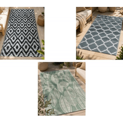 Moderner Outdoor-Teppich in verschiedenen Designs Garten-Teppich Dekoteppich ca.90 x 150cm in Weiß/Schwarz, Blau/Weiß, Grün/Weiß, Weiß