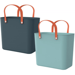 Nachhaltige Rotho Multibag ALBULA 25L Ocean-Bound Plastic Tragetasche Einkaufskorb Navy Blau/Orange oder Himmelblau/Orange