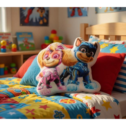 nickelodeon PAW PATROL Mighty Pups Kinder Kissen Formkissen Skye und Chase 30x24cm Grau/Pink/Blau
