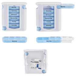 Pill box, deluxe, white/blue, 7 days, approx. 13cmH