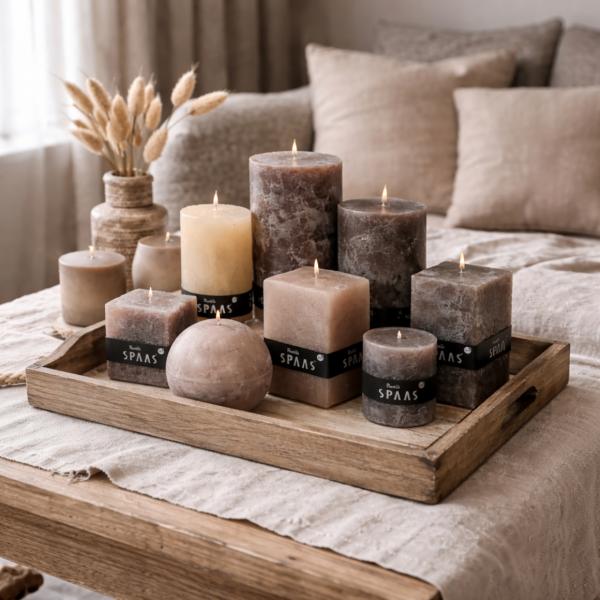 (R) Spaas Stumpenkerze Rustikales Quadrat taupe 10 x 10 cm