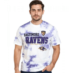 RE:COVERED X NFL Baltimore Ravens Herren T-Shirt mit Logo-Print Baumwoll-Shirt Rundhals-Shirt RCNFL1391 Lila/Weiß