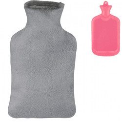 Relaxdays Wärmflasche mit Hülle rosa/grau 1,5 L