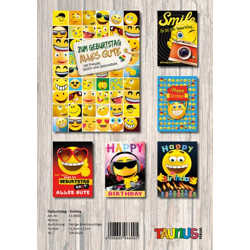 Smiley Geburtstagskarten - 100 Stück - 6 Motive