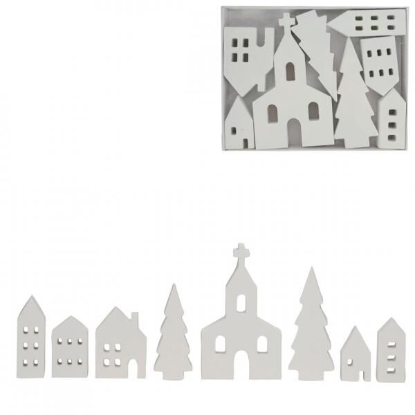 Spetebo Weihnachtsdorf Holz weiß 16 cm 8-teilig