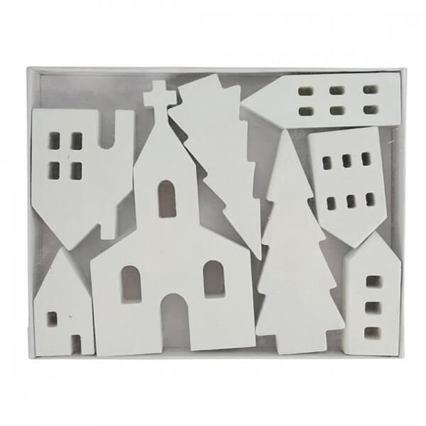 Spetebo Weihnachtsdorf Holz weiß 16 cm 8-teilig