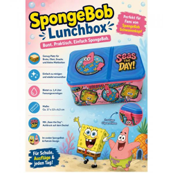 SpongeBob Schwammkopf Brotdose mit buntem Patrick Star-Motiv Brot-Aufbewahrungsbox ca. 1,4 Liter Rosa/Blau