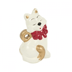 Statue Katze mit Schleife weiß 9 cm