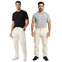 stylische Herren Cargo-Jeans mit vielen Taschen Freizeit-Hose Ecru-Weiß/Beige mit 4 oder 2 Cargo-Taschen