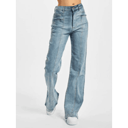 stylische Urban Classics Damen Jeans Straight Fit Stretch Reißverschluss mit Baumwolle Blau
