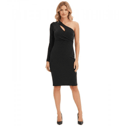 Stylisches Damen One-Shoulder-Kleid Mini-Kleid mit Raffungen Langarm-Kleid mit Glitzer 949394 Schwarz