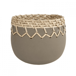 Teelichthalter Blumentopf Amber Metall/Rattan taupe 13 cm