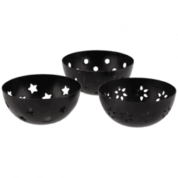Teelichthalter/ Duftwürfelhalter Bernstein Metall schwarz 7,5 cm 3fach sortiert