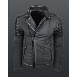 Trendige Herren Biker-Jacke Washed Look mit Kunstleder Ärmeln Slim Fit Übergangs-Jacke 8840 Anthrazit