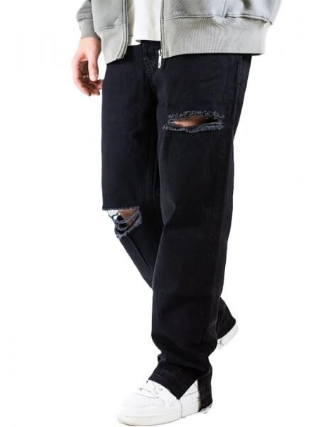 UNEFFECTED Weite Destroyed Loose Fit Jeans schwarz