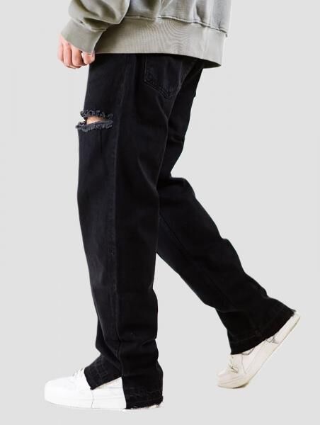 UNEFFECTED Weite Destroyed Loose Fit Jeans schwarz