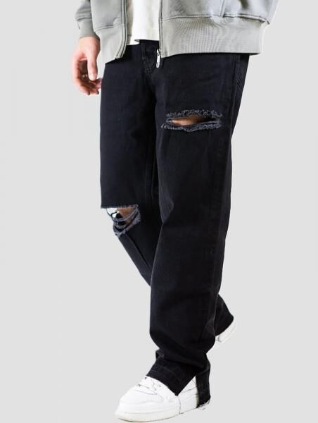 UNEFFECTED Weite Destroyed Loose Fit Jeans schwarz