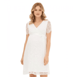 verspieltes Damen Hochzeitskleid Umstands-Kleid mit Still-Funktion kurzes Braut-Kleid 975080 Weiß