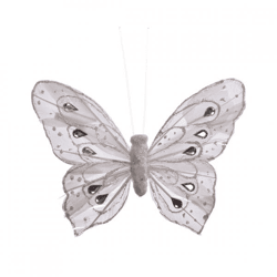 Schmetterling auf Clip weiß 12 cm